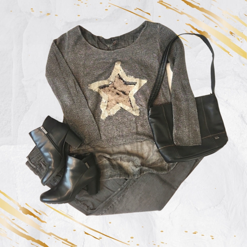 Unique mixed metals look texture lightweight sweater/top
